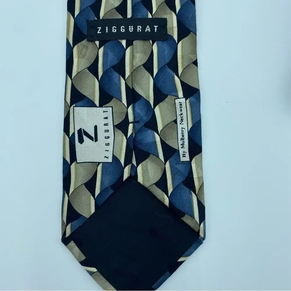 Ziggurat Men’s Silk Necktie Blue/Tan‎ Retro Design